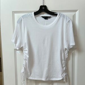 Veronica Beard White Ruched Short Sleeve Tee
